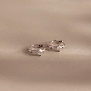 CM Athena Diamond Huggies (Pair) - 4mm CZ Gemstone, 925 Sterling Silver / NIB